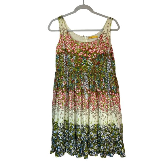 Alice + Olivia Floral Cottagecore Sleeveless Pleated Fit & Flare Dress S/M - Picture 1 of 14